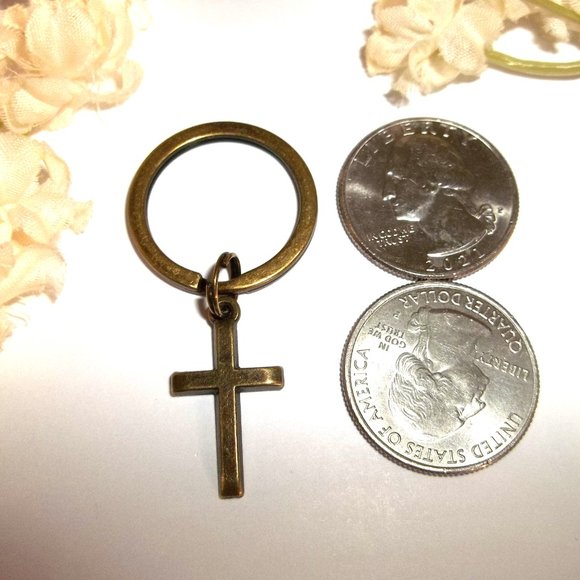 Cross Keychain Bronze Brown Unisex Gift Idea Keyring Key Chain Holder NWT C324 - Picture 5 of 8
